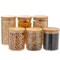 6 Piece Set of Bamboo Storage Containers with Lids for Pasta, Cookies, Nuts, 15 oz and 24 oz Glass Jars for Kitchen Pantry (2 Sizes)